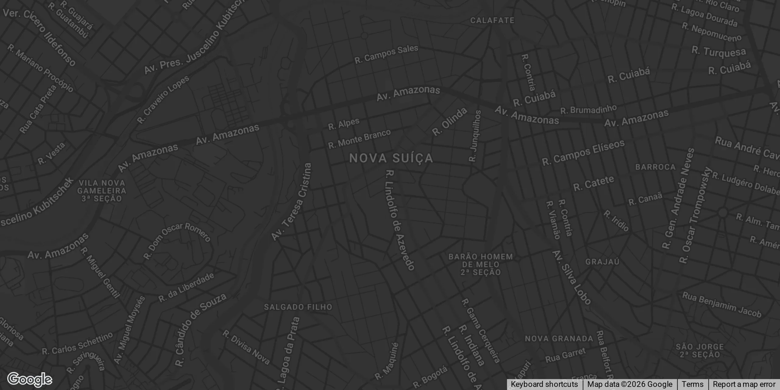Mapa do bairro Nova Suíça, em Belo Horizonte, onde fica a O Bom Kbelo